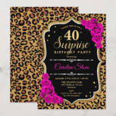 Invitation Surprise 40e anniversaire - Leopard Black Gold Ros (Devant / Derrière)