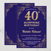 Invitation Surprise 40e anniversaire Marine Blue and Gold Par (Devant / Derrière)