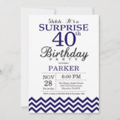 Invitation Surprise 40e anniversaire Marine Blue Chevron (Devant)