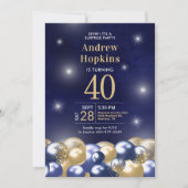 Invitation Surprise 40e anniversaire Marine Blue Gold Ballons (Devant)