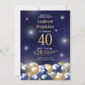 Invitation Surprise 40e anniversaire Marine Blue Gold Ballons (Devant)