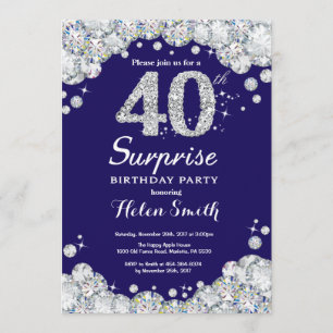 Invitation Surprise 40e anniversaire Marine Blue Silver Diamo