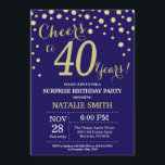 Invitation Surprise 40e anniversaire Marine Diamant bleu et o<br><div class="desc">Invitation surprise 40e anniversaire avec Arrière - plan Diamant Parties scintillant bleu et or de la Marine. Gold Confetti. Anniversaire adulte. Hommes ou femmes,  anniversaire.
Pour plus de personnalisation,  cliquez sur le bouton "Customiser" et utilisez notre outil de conception pour modifier ce modèle.</div>