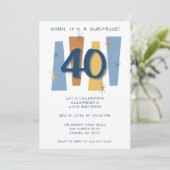 Invitation Surprise 40e anniversaire Midsiècle moderne bleu (Debout devant)