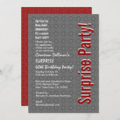Invitation SURPRISE 40e anniversaire Modern Grey and Red H431 (Devant / Derrière)