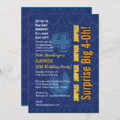 Invitation SURPRISE 40e anniversaire moderne Blue and Gold R4 (Devant / Derrière)