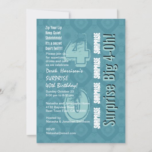Invitation SURPRISE 40e anniversaire moderne Blue and White V (Devant)
