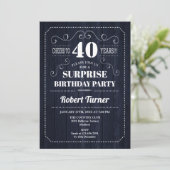 Invitation Surprise 40e anniversaire - Motif en bois bleu mar (Debout devant)