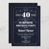 Invitation Surprise 40e anniversaire - Motif en bois bleu mar (Devant / Derrière)