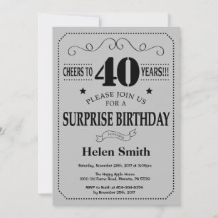 Invitation Surprise 40e Anniversaire Noir et Gris Argenté