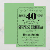 Invitation Surprise 40e anniversaire Noir et Vert (Devant / Derrière)