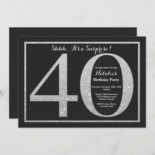 Invitation surprise 40e anniversaire Parties scint (Devant / Derrière)