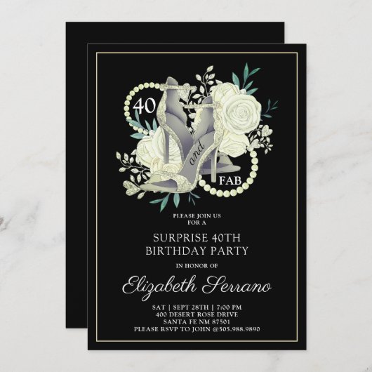 Invitation Surprise 40e anniversaire Parties scintillant blan (Devant / Derrière)