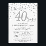 Invitation Surprise 40e anniversaire Parties scintillant d'ar<br><div class="desc">Surprise 40e anniversaire Invitation avec Parties scintillant d'argent Arrière - plan diamant. Confetti en argent. Anniversaire adulte. Hommes ou Femmes Anniversaire. Pour plus de personnalisation,  cliquez sur le bouton "Customiser" et utilisez notre outil de conception pour modifier ce modèle.</div>