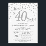 Invitation Surprise 40e anniversaire Parties scintillant d'ar<br><div class="desc">Surprise 40e anniversaire Invitation avec Parties scintillant d'argent Arrière - plan diamant. Confetti en argent. Anniversaire adulte. Hommes ou Femmes Anniversaire. Pour plus de personnalisation,  cliquez sur le bouton "Customiser" et utilisez notre outil de conception pour modifier ce modèle.</div>