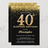 Invitation Surprise 40e anniversaire Parties scintillant Noir (Devant / Derrière)