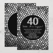 Invitation Surprise 40e anniversaire Parties scintillant noir (Devant / Derrière)