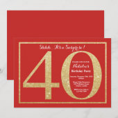 Invitation Surprise 40e anniversaire Parties scintillant roug (Devant / Derrière)