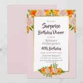 Invitation Surprise 40e anniversaire Pink Orange Gold (Devant / Derrière)