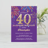 Invitation Surprise 40e anniversaire Purple and Gold Firework (Debout devant)
