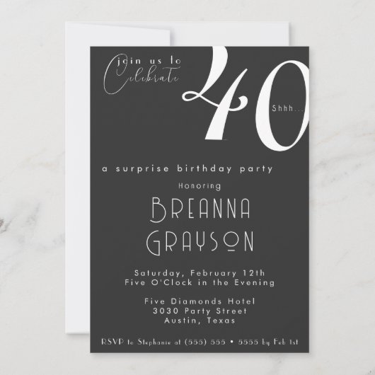 Invitation Surprise 40e anniversaire Quarante et fabuleuse ép (Dos)