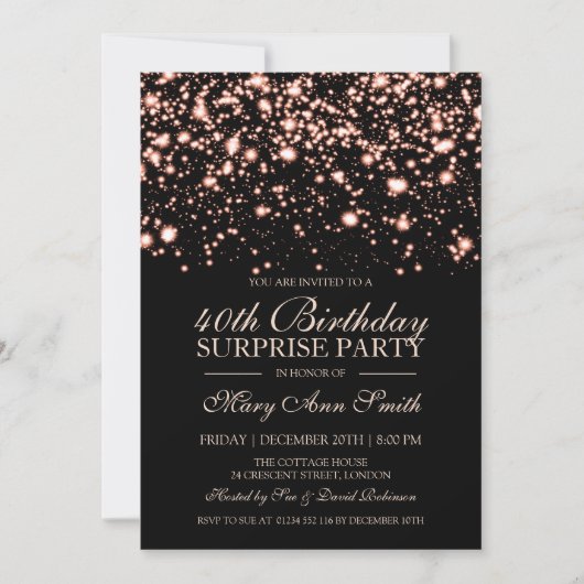 Invitation Surprise 40e anniversaire Rose Gold Midnight Glam (Devant)
