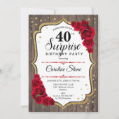Invitation Surprise 40e Anniversaire - Roses Rouges Bois Rust (Devant)