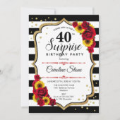 Invitation Surprise 40e anniversaire - Roses rouges tournesol (Devant)