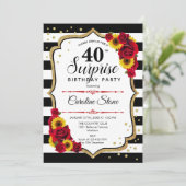 Invitation Surprise 40e anniversaire - Roses rouges tournesol (Debout devant)