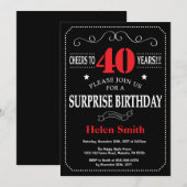 Invitation surprise 40e anniversaire rouge et noir (Devant / Derrière)
