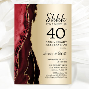 Invitation Surprise 40e anniversaire Rouge Rubis Or