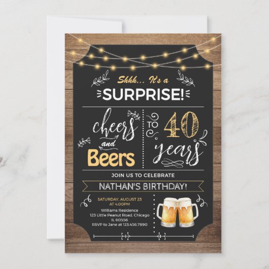 Invitation Surprise 40e anniversaire Rustic Chalkboard (Devant)