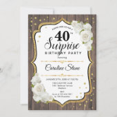 Invitation Surprise 40e anniversaire - Rustique Bois Roses Bl (Devant)