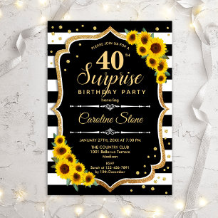 Invitation Surprise 40e anniversaire - Sunflowers Black Gold