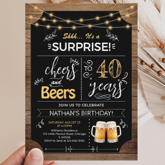Invitation Surprise 40e Anniversaire Tableau Noir Rustique