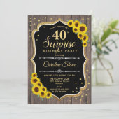 Invitation Surprise 40e anniversaire - Tournesols Bois rustiq (Debout devant)