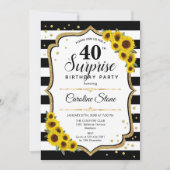 Invitation Surprise 40e anniversaire - Tournesols Noir Blanc (Devant)