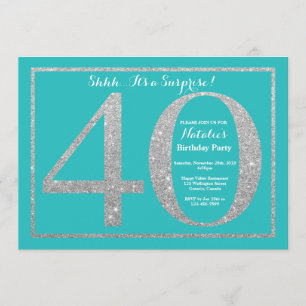 Invitation Surprise 40e anniversaire Turquoise et Parties sci