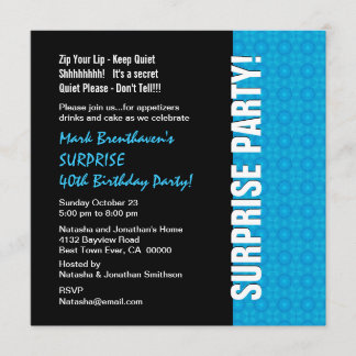 Invitation SURPRISE 40e anniversaire Turquoise moderne Bleu W
