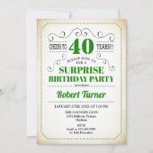 Invitation Surprise 40e anniversaire - Vert Blanc Noir (Devant)