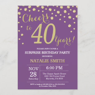 Invitation Surprise 40e anniversaire violet et diamant d'or
