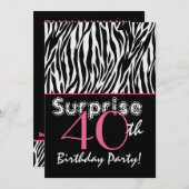 Invitation SURPRISE 40e anniversaire Zebra Stripes noir blanc (Devant / Derrière)