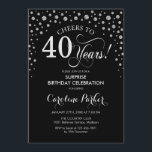 Invitation Surprise 40e fête d'anniversaire - Argent noir<br><div class="desc">Invitation surprise 40e anniversaire de fête. Design élégant en noir et faux parties scintillant argent. Fonctionne la police de script et les confettis de diamants. Salut à 40 ans ! Message-moi si vous avez besoin d'une personnalisation plus poussée.</div>