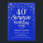 Invitation Surprise 40e fête d'anniversaire - Argent & Royal<br><div class="desc">Invitation surprise 40e anniversaire de fête. Design élégant en bleu royal et faux argent parties scintillant. Comprend des polices de caractères et des confettis stylisés. Message-moi si vous avez besoin d'âge personnalisé.</div>