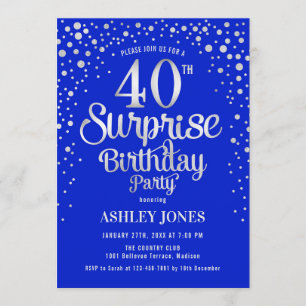 Invitation Surprise 40e fête d'anniversaire - Argent & Royal 