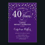 Invitation Surprise 40e fête d'anniversaire - Argent violet<br><div class="desc">Invitation surprise 40e anniversaire de fête. Design élégant en violet et faux argent parties scintillant. Fonctionne la police de script et les confettis de diamants. Salut à 40 ans ! Message-moi si vous avez besoin d'une personnalisation plus poussée.</div>