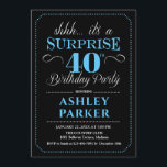 Invitation Surprise 40e fête d'anniversaire - Black Blue<br><div class="desc">Invitation surprise 40e anniversaire de fête. Design simple et classe en noir,  bleu et blanc. Comprend une police de script élégante. Célébration anniversaire surprise pour l'homme ou la femme. Peut être customisé à n'importe quel âge!</div>