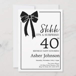 Invitation Surprise 40e fête d'anniversaire Black Bow Coquett