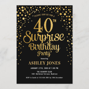 Invitation Surprise 40e fête d'anniversaire - Black & Gold