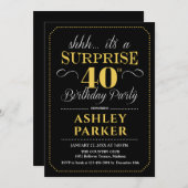 Invitation Surprise 40e fête d'anniversaire - Black Gold (Devant / Derrière)